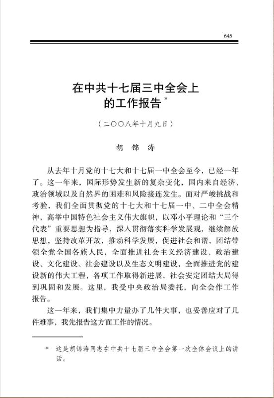 在中共十七屆三中全會上的工作報告 