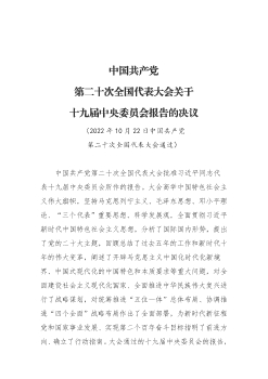 中国共产党第二十次全国代表大会关于十九届中央委员会报告的决议